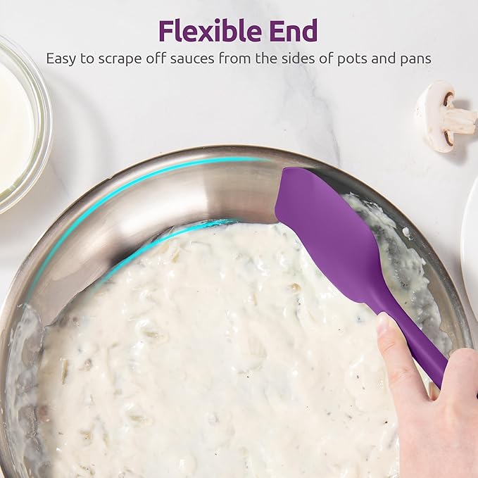 600ºF Heat Resistant Silicone Spoons: U-Taste Flexible Baking Spoon Spatula & Cooking Scoop Spoonula, Seamless Soft Kitchen Utensils for Serving, Scraping, Scooping in Non-Stick Cookware (Purple)