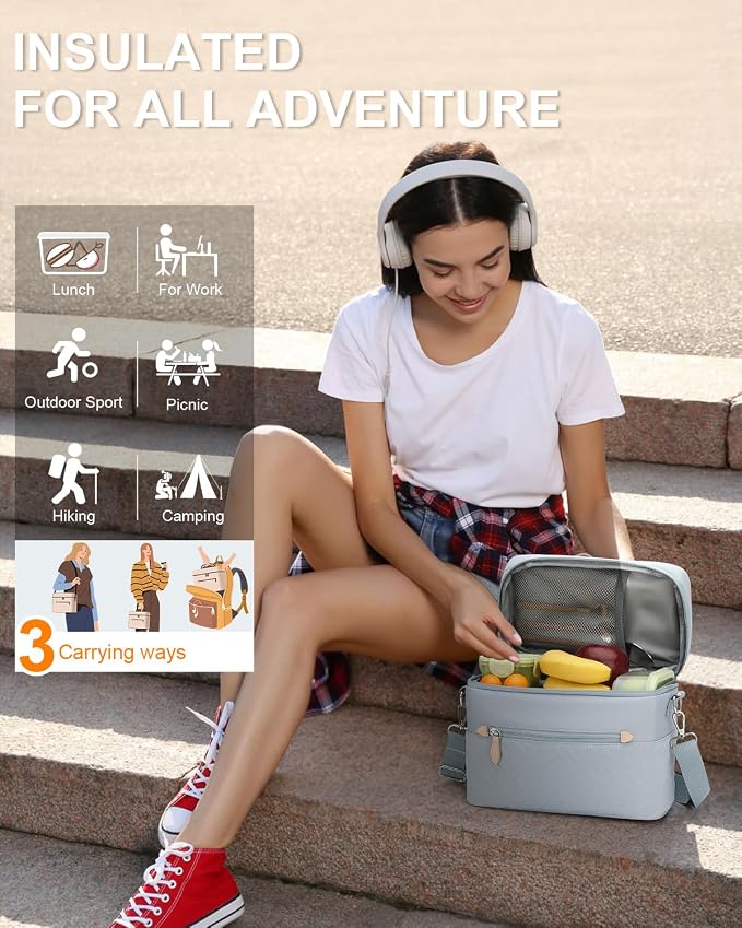 Capolo Lunch Box for Women Men Adults,Insulated Lunch Bag Leakproof Lunch Cooler Box with Removable Strap Cute Lunch Tote Bags Reusable Thermal Lunchbox for School Work Picnic(Small,Blue)