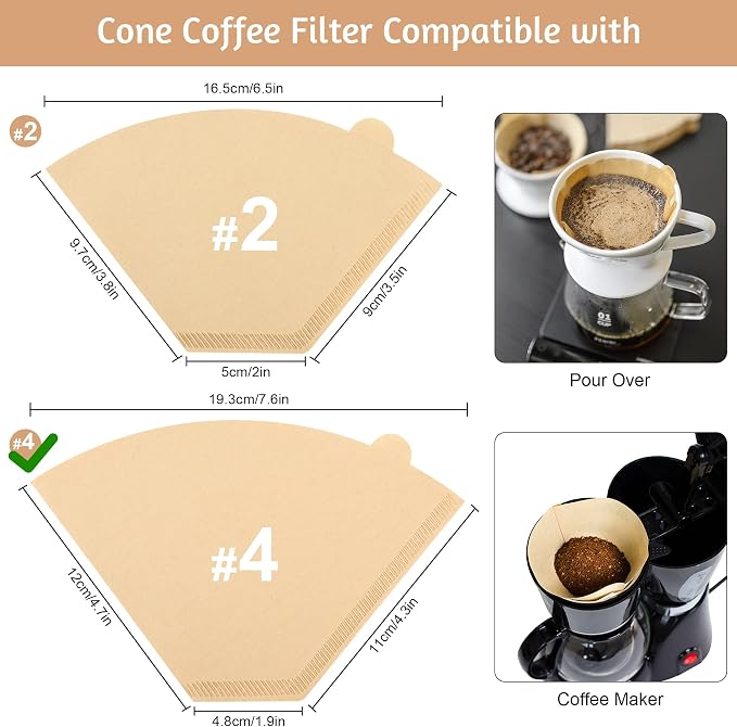Coffee Filters #4,200 Count Disposable Coffee Filters 8-12 Cup,No Blowout,Unbleached Natural Coffee Filters 4 Cone Paper for Pour Over Coffer Makers/Coffee Dripper Cones