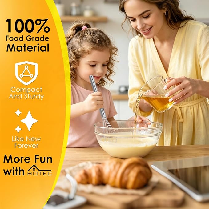 HOTEC 10 Inch Mini Whisk Anti-Rust 304 Stainless Steel Small Whisks for Cooking, Baking, Mixing Ingredients & Deep Containers