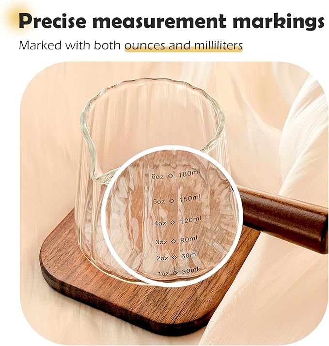 Espresso Measuring Cup with Handle, Espresso Pouring Cup, Espresso Shot Cup, 6oz Glass Measuring Cup For Coffee, Milk, Tea, Baking and Cooking (Clear 180ml)