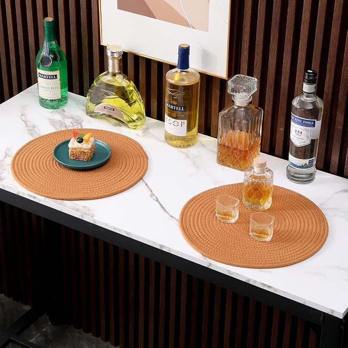6 Pack Jute Woven Placemats, 13.8 inches Braided Charger Plates Round Rattan Placemats Vintage Tablemats Wicker Tablemats Boho Heat Resistant Mats for Weddings Indoor & Outdoor Party