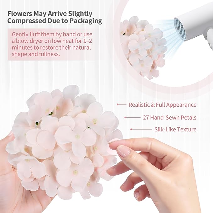 Artificial Hydrangea Flowers Bulk 64PCS Silk Hydrangea Heads with Stems for Wedding Centerpieces, Party Decorations, Floral Arrangements, Home Decor