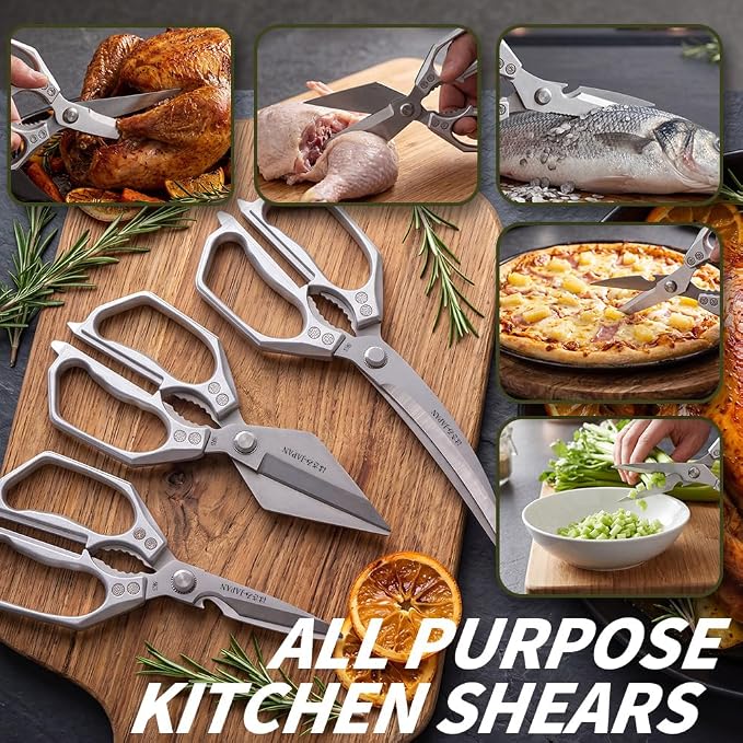 Kitchen Scissors Set Silver 3PCS, Heavy Duty Poultry Shears Kitchen Shear for Food Chicken Scissor All Purpose,Japan Meat Cutting Scissors, Bones Food Cooking Shears, Gifts for Men Women Mom Dad