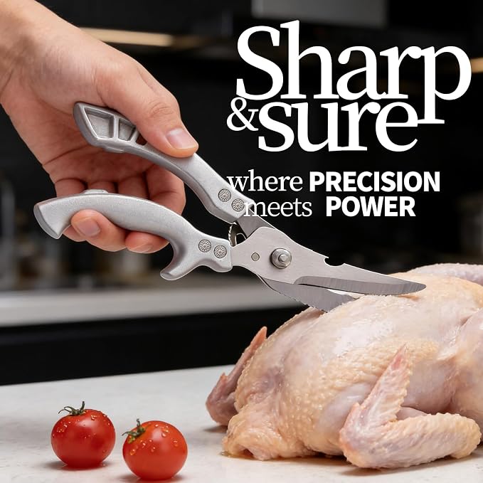 Kitchen Scissors Poultry Shears Heavy Duty Silver, Dishwasher Safe Japan Kitchen Shear for Food Chicken Scissor, Fish, Meat Cutting Scissors Cooking Shears Gifts for Men Women