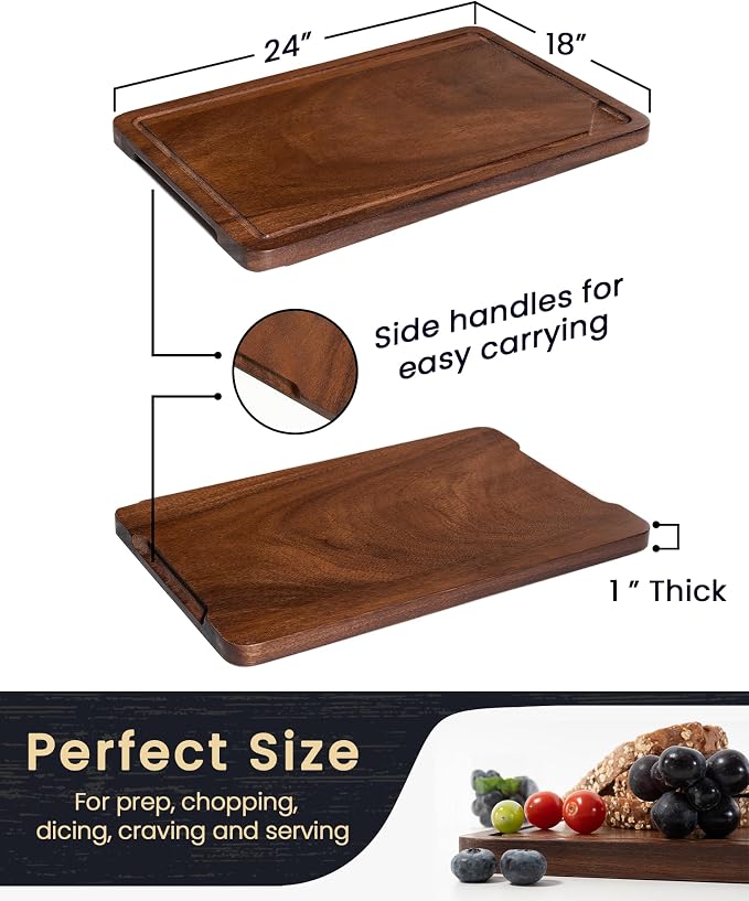 Axeman Walnut Wood Cutting Board with Juice Groove for Kitchen Countertop, Tick American Black-Walnut Wooden Chopping Board Charcuterie Board Butcher Block for Meat Vegetables, 24x18 inch