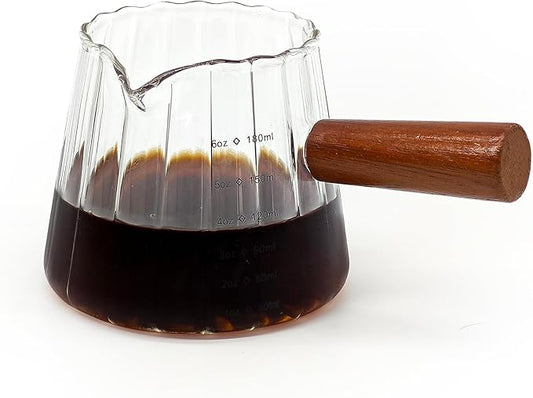 6 Oz Espresso Measuring Cup, Borosilicate Glass Espresso Shot Cup with Wood Handle, Clear Scale and V-Shaped Spout for Coffee, Milk Frothing, Syrup and Tea