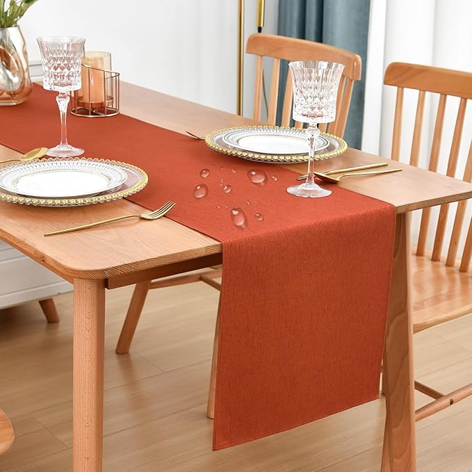 Farmhouse Rustic Table Runner Rust Faux Linen Table Runners Water Resistant Table Runner 72 inches Long for Living Room Dresser Bedroom Kitchen Dining Party 13x72 Inch