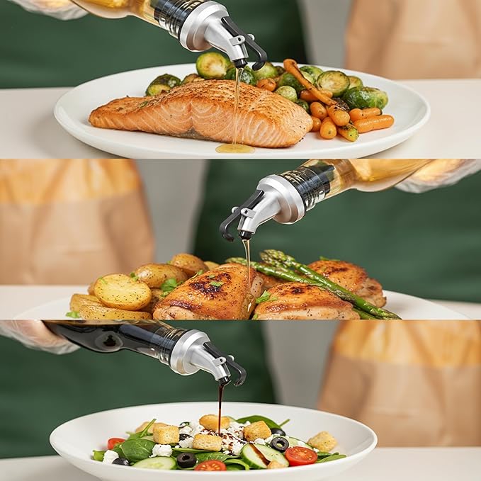 WERTIOO Olive Oil Dispenser Bottle,4Pack 17 OZ Glass Oil Dispenser for Kitchen with 4 Pourer,2 Stainless Steel Funnel & 1 Pen and 8 Label for Kitchen (500ml)