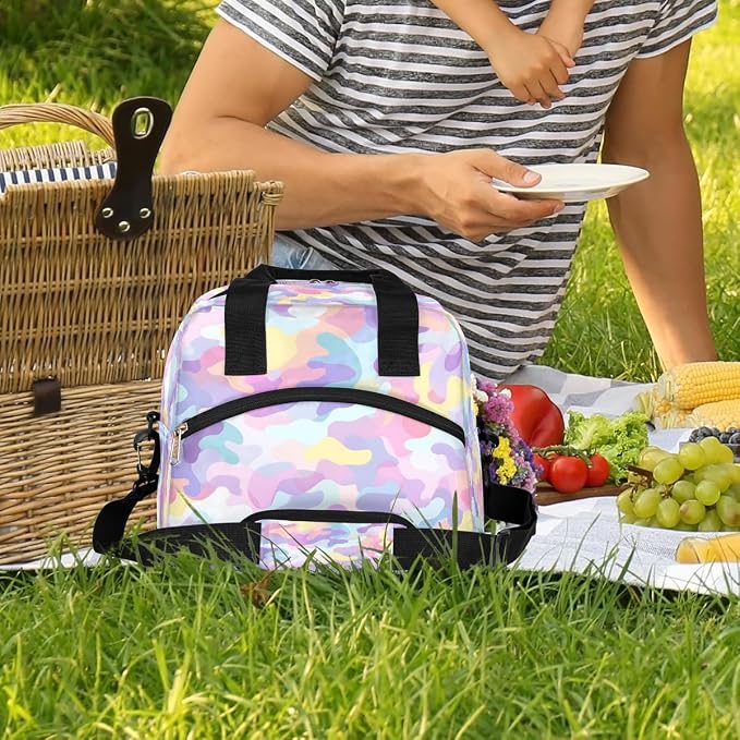 Pardick Colorful Camo Camouflage Insulated Lunch Bag for Women Leakproof Lunch Box Large Cooler Thermal Tote Bag with Shoulder Strap Meal Prep Bags for Work School Office Picnic Teen Girls Adult
