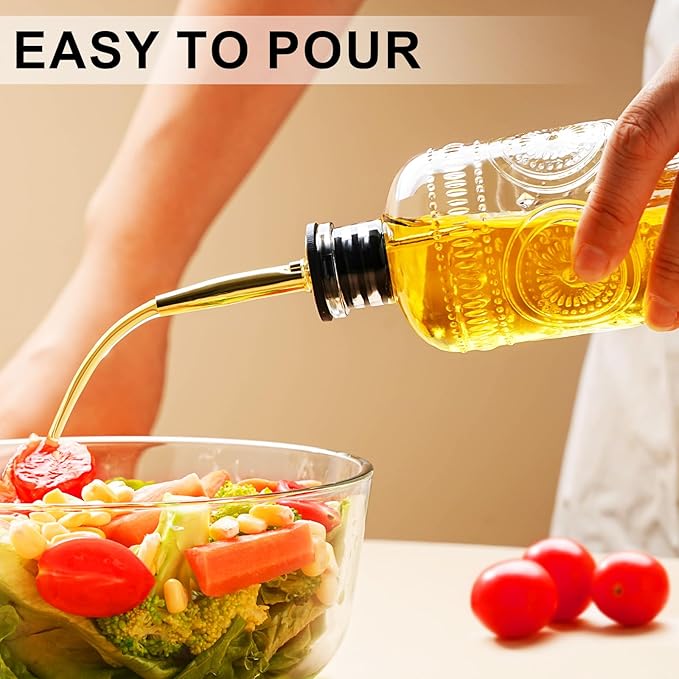 gegewawa Olive Oil Dispenser Bottle for Kitchen with Metal Spout, Glass Oil Bottles 7OZ, Elegant Glass Cooking Oil Dispenser for Kitchen-2pcs