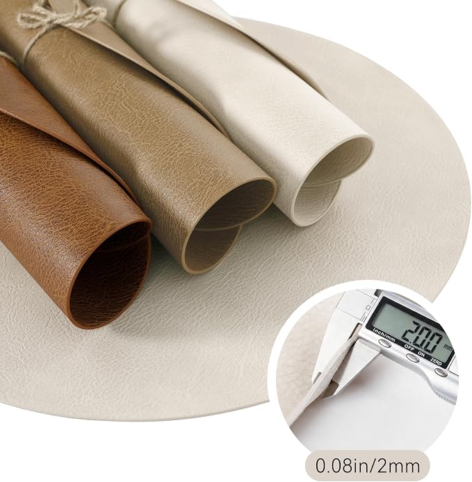 MOSAYT 13 Inch Round Vinyl Placemats Set of 6 - Faux Leather 100% Waterproof Oil-Proof Wipeable PU Place Mats, Heat Resistant Reversible Table Mats for Kitchen, Dining, Outdoor, Camel
