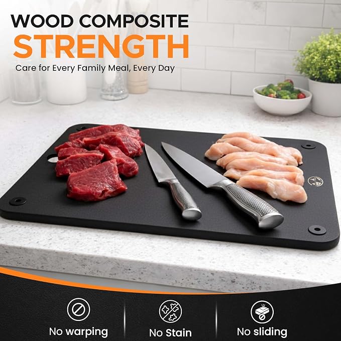 Earth's Dreams Composite Wood Cutting Board Set of 3 – Dishwasher Safe, Non-Toxic Cutting Boards for Kitchen – Extra Large, Large & Small Non-Slip Wood Charcuterie & Chopping Boards (Black)