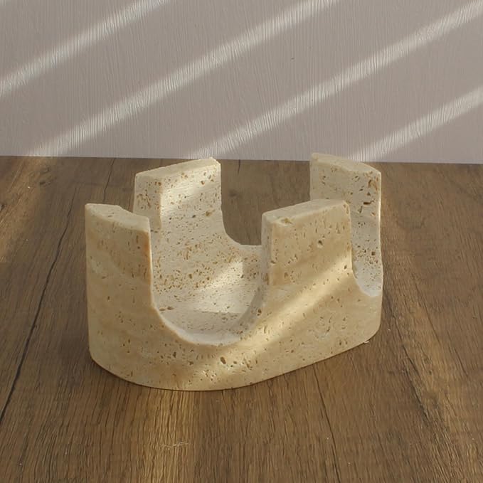 Natust 2-in-1 Travertine Sponge Holder for Kitchen Sink - Heavy Duty Natural Stone Sink Caddy, 2-Slot Scrubber Organizer for Scrub Daddy, Soap Tray with Anti-Slip Pads, Housewarming Gift, Beige