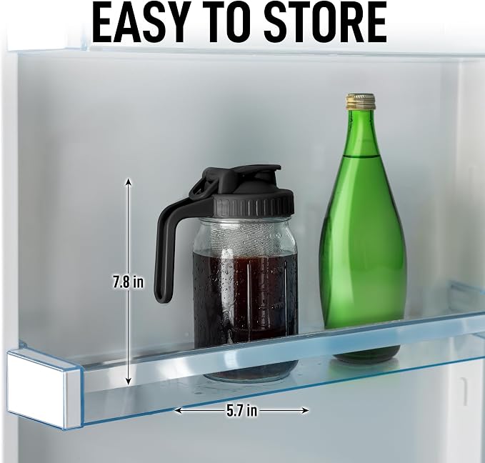 Zulay Premium Cold Brew Coffee Maker - 32oz Mason Jar With Leak-Proof Lid & Extra-Thick Glass - Fine-Mesh Stainless Steel Filter For Smooth Cold Brew & Iced Tea - Black