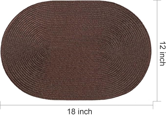 AHHFSMEI Placemats Set of 4 for Dining Table Washable Woven Non-Slip 18x12 inches Placemat Heat-Resistant Durable Table Mats for Dining Table Easy to Clean (Oval Brown, 4)
