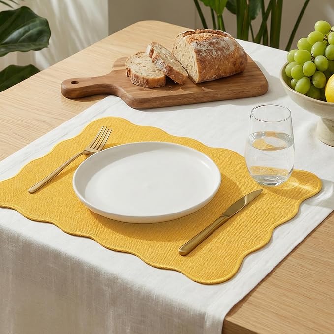AHHFSMEI Faux Linen Placemats Set of 8 Heat Resistant Non-Slip Stain Proof Table Mats for Kitchen Dining Elegant Decor Place Mats (Yellow 8)