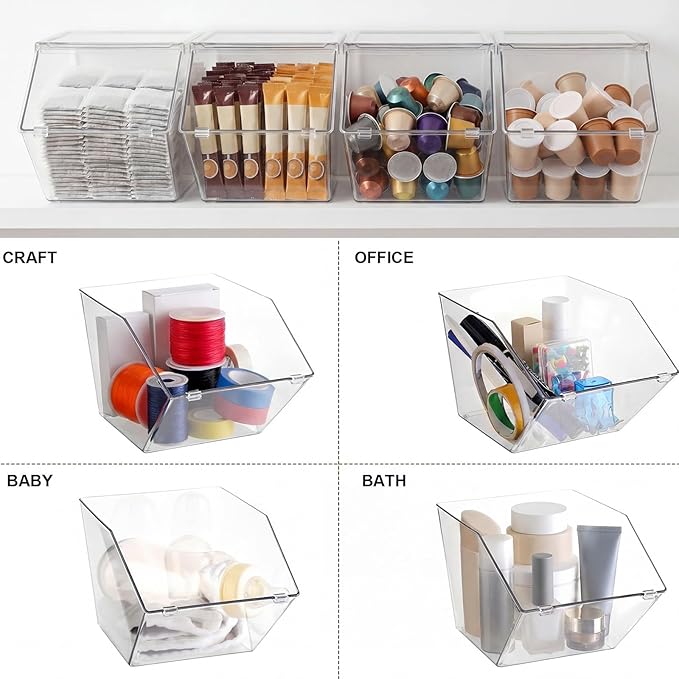 Yerliker 8 Pcs Clear Plastic Storage Bins with Lids Stackable Pantry Storage Organizer Kitchen Cabinet Organizers Ideal Containers for Coffee Pod Tea Sugar Bag Cabinet Home (Extra Large)