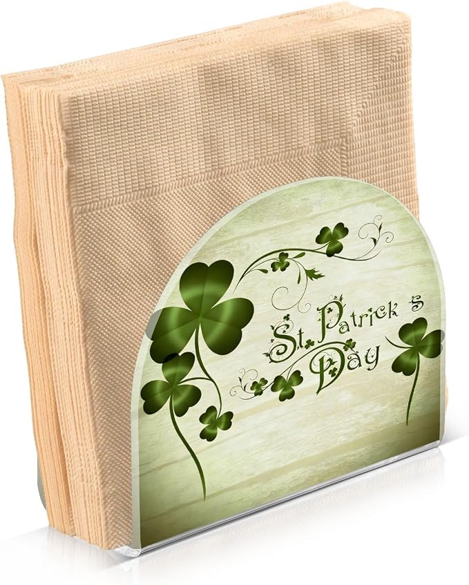 Grunge St Patricks Day Clover Leaves Napkin Holder for Tables Paper Cocktail Napkin Holders for Kitchen Dinning,Acrylic Dinner Napkin Dispenser for Restaurant Home Decor Bar Accessories 1 Pack