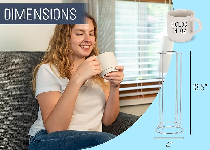 Nat & Jules Stacking Cream 14 ounce Ceramic Stoneware Mugs With Stand Set of 4