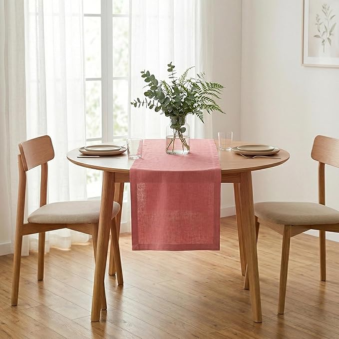 Solino Home Linen Table Runner 36 Inches - 100% Pure Linen Dusty Rose Table Runner 14 x 36 Inch Ideal for Dresser and Coffee Tables, Spring, Summer - Diana Medium Weight