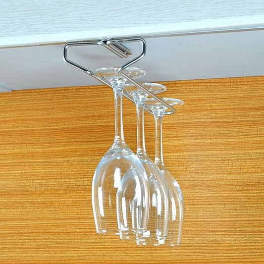Black 1/2 Row Wine Glass Rack Under Cabinet, Stainless Steel Wall Mounted Hanging Rack Shelf, Stemware Glasses Cups Storage Organizer Hanger Racks, Easy To Install