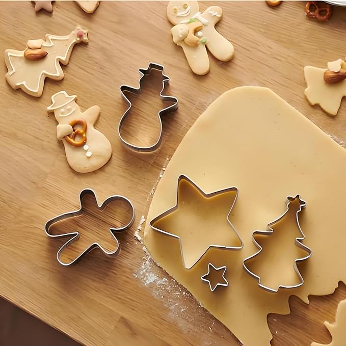 24 Pcs Christmas Cookie Cutter Set, Christmas Tree, Snowflake, Snowman, Gingerbread Man, Gingerbread Girl, Mitten & More Shapes