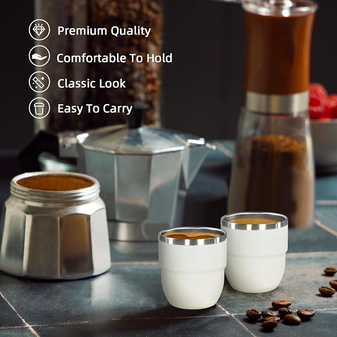 CHLJAR Espresso Cups, 4oz Insulated Espresso Cup Set of 2, Espresso Shot Cups, Stainless Steel Espresso Glasses, Stackable Mini Tumbler, Small Cup for Coffee
