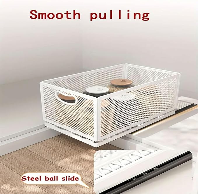 Pull out Cabinet Organizer with Sliding Drawer, 1 Pack Under Sink Organizers and Storage Rack, Adhesive Nano Film Heavy Duty Slide out Pantry Shelves for Kitchen,Sink, 9.6"W x11.8"D x 8.4"H