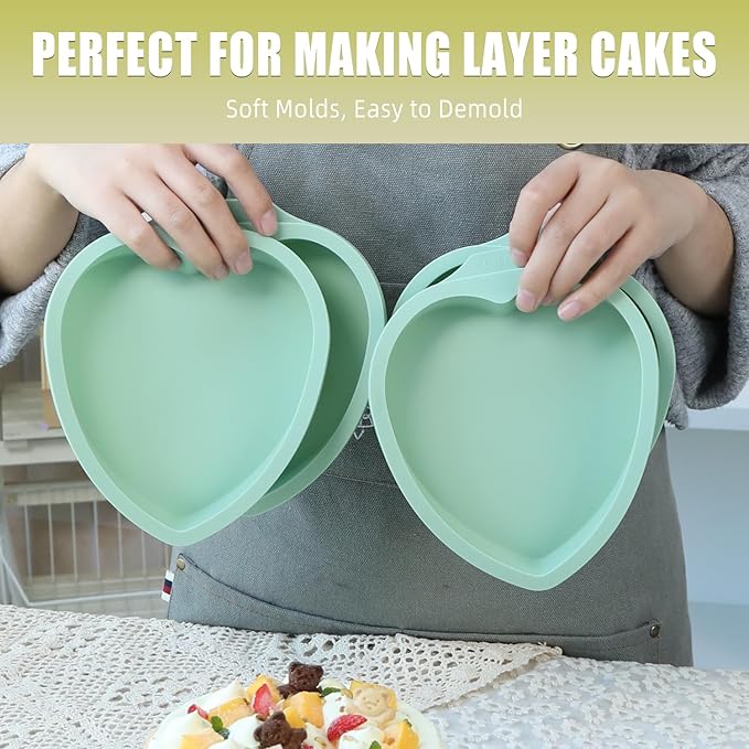 QELEG 4Pcs Heart Shaped Cake Pans,6 inch Silicone Pancake Mold,layer Cake Pan Sets for Jumbo Whoopie Pie, Vegetable Pancakes, Taco Shells, Pizza Crust, Omelet, and Resin Craft(Heart)
