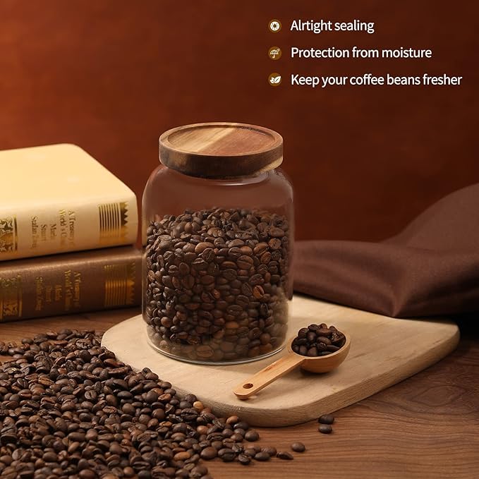 Glass Coffee Storage Jar with Lids Spoon Kitchen Borosilicate Glass Food Canister Containers for Sugar Ground Flours Coffee Beans Nut Pasta Spice Rice Loose Tea