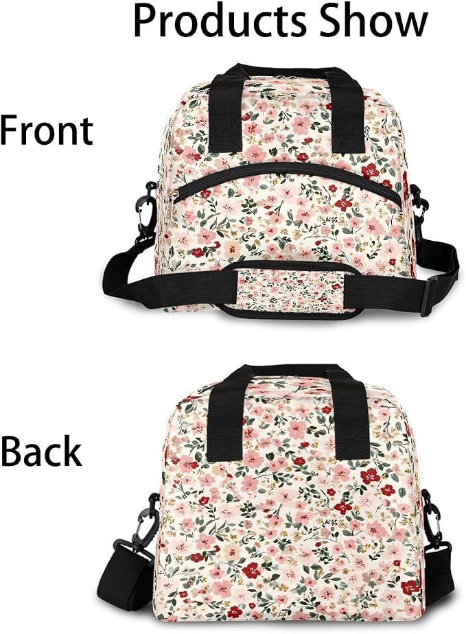 Floral Flower Insulated Lunch Bags for Women Girls Adult Ethnic Reusable Lunch Tote Therma Cooler Bag with Shoulder Strap Lunch Box for School Work Office Picnic Meal Prep Bag
