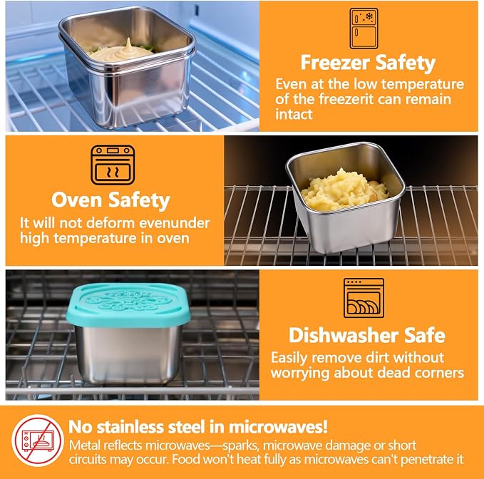 Snack Box Containers - 6 Pack 6oz Reusable Small Snack Containers with Silicone Lids, 304 Stainless Steel Metal Stackable Food Storage Cups, Salad Dressing Dipping Sauce for Travel, Picnic