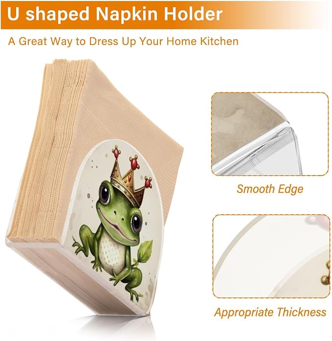 Qilmy Cute Frog King Napkin Holder for Tables –Artistic Girls and Butterflies Napkin Holders for Kitchen, Table Napkin Holders, Cocktail Napkin Holder,Paper Napkins Holder