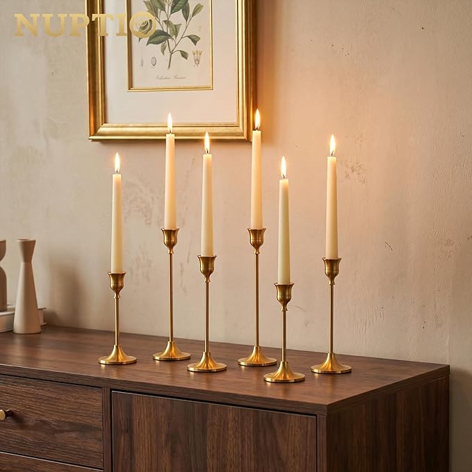 Nuptio Candlestick Candle Holders 15 Pcs Candle Stick Holder Gold Taper Candle Holder Candle Stand for Wedding Party Thanksgiving Halloween Birthday Mantel Baby Shower Table Centerpieces Decor