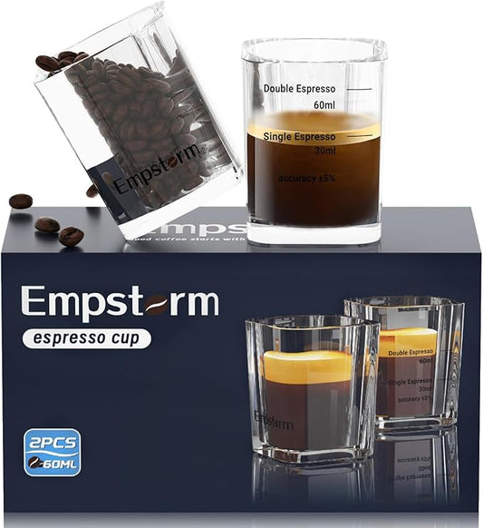 2 Pack Shot Glasses Measuring Cup, 2oz Espresso Shot Glass, Liquid Heavy Glass Wine Glass, Measurement of Dry and Liquid Ingredients 2 Features 60ML