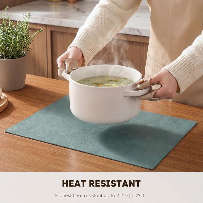 Artoid Mode Blue Faux Leather Placemats Set of 6, 12x18 Inch Waterproof Wipeable Heat Resistant Vinyl Place Mats, Reversible Table Mats for Winter Kitchen Dining Decor