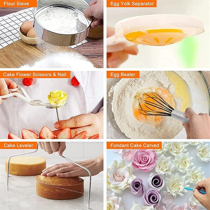 Cake Decorating Kit with Rotating Turntable, Non-Stick Cake Pans, Piping Tips, Spatulas, Scrapers & Silicone Cupcake Liners - Complete Baking Supplies for Beginners & Home Bakers 360PCS