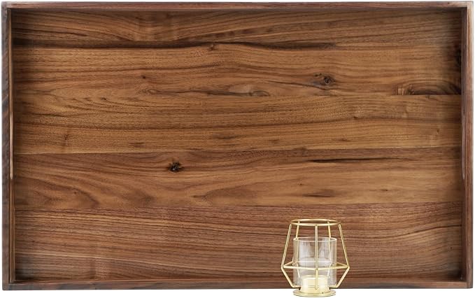 26 x 16 Inches Extra Large Rectangle Black Walnut Wood Ottoman Tray with Handles, Serve Tea, Coffee or Breakfast in Bed, Classic Wooden Decorative Serving Tray