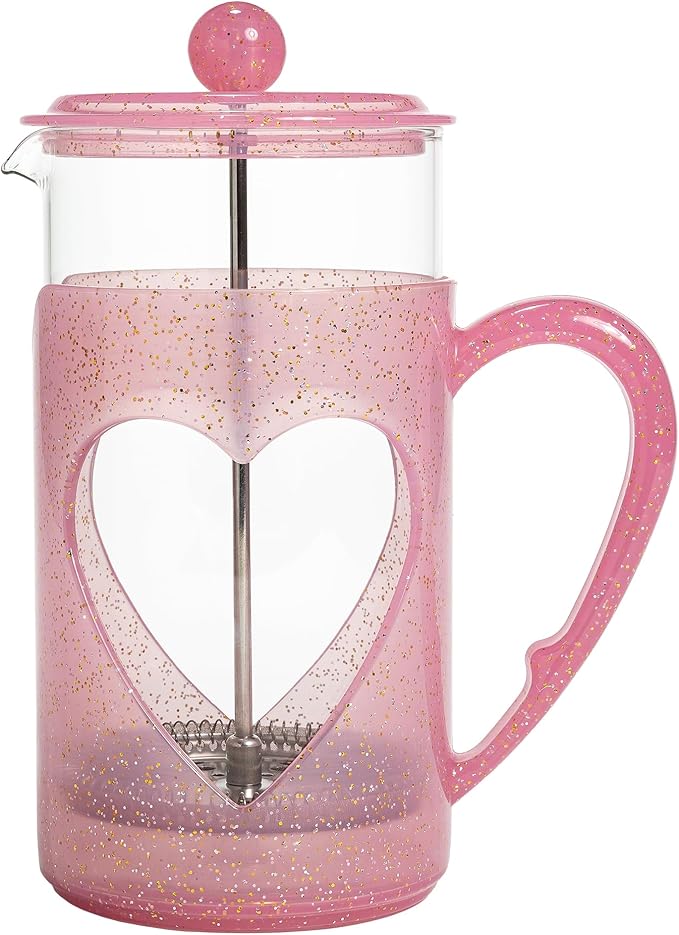 Paris Hilton 8-Cup French Press Coffee Maker, Durable Borosilicate Glass with Stainless Steel Filter, Heat-Resistant Design for Daily Use, 34-Ounce, Pink