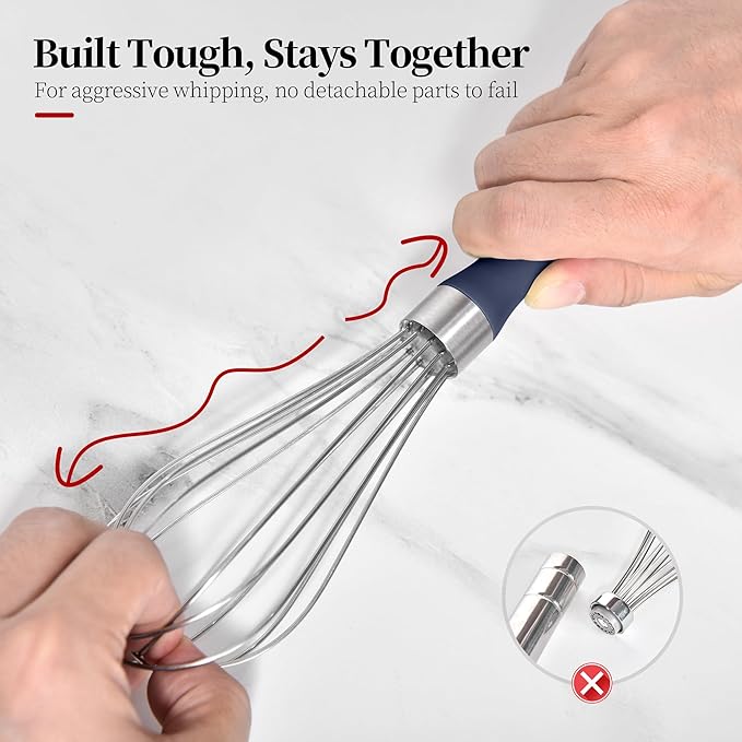 Small Whisk: Stainless Steel 9in Wire Balloon Wisk Kitchen Egg Whisker Heavy Duty Hand Mixer for Cooking Baking Whipping Blending Mixing Stirring Sauce, Flour, chocolate (Midnight Blue)