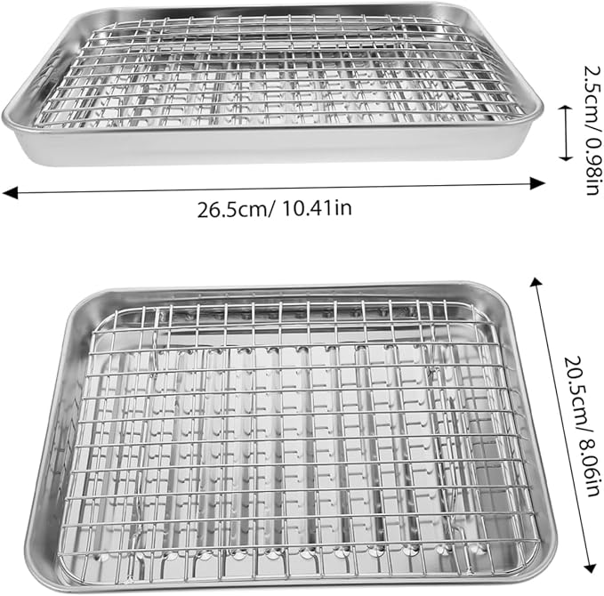 ABOOFAN 1Set Stainless Steel Baking Tray with Wire Rack Food Grade Non Stick Oven Pan Cooling Rack for Home Baking Camping and Restaurants Easy Clean