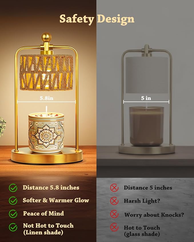 Candle Warmer Lamp with Timer Dimmer, Candle Warmer for Jar Candles Lights, Boho Candle Lamp Warmer with 2 Bulbs, Birthday Gifts for Women, House Warming Gifts New Home Decor, Gold