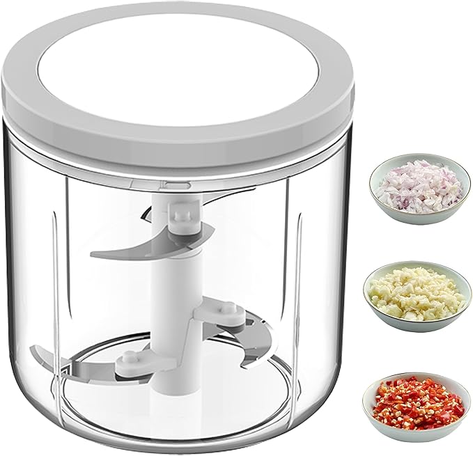 Manual Food Processor Vegetable Chopper, ZWCEGND 1000ML Onion Chopper Hand Pull String Garlic Chopper Mincer, Whisk and Smoothie Blender