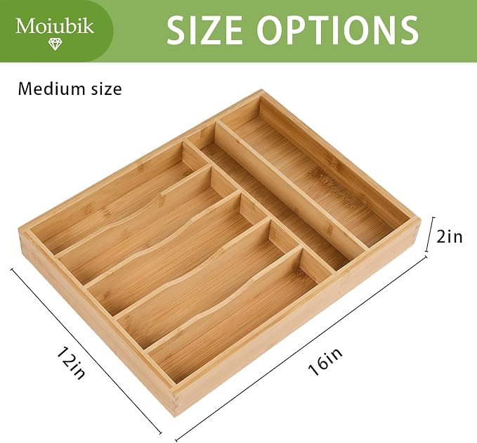 Bamboo Expandable Silverware Drawer Organizer, Adjustable Utensil Tray Cutlery Holder for Kitchen Drawer, Flatware Storage Organizer for Spoons, Forks and Knives, Natural (7 Slot,)