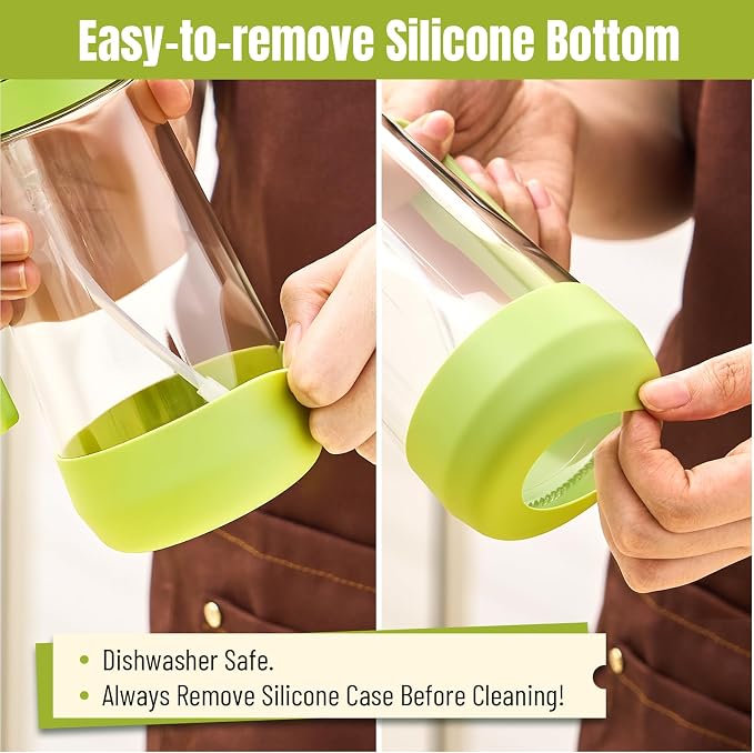 PARACITY 2 in 1 Oil Dipenser Bottle with Silicone Bottom (Green-2PCS)