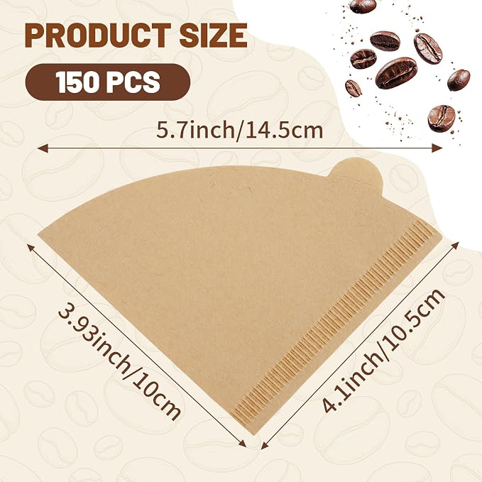 150 Count Disposable Coffee Filters Compatible with YETI Pour Over Coffee Maker Accessory Ramblers, Unbleached Natural Paper，Designed for Perfect Coffee Extraction Anywhere