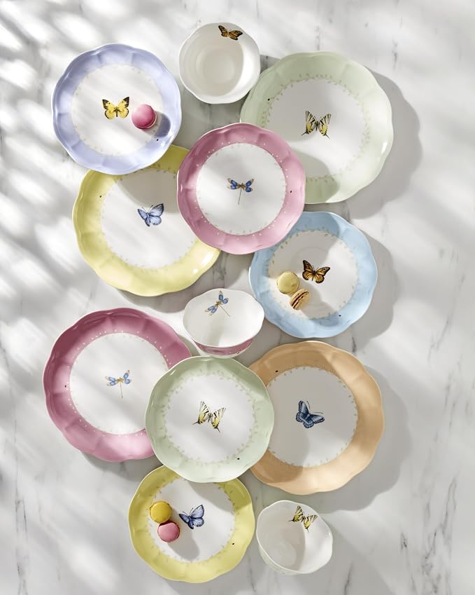 Lenox Dinnerware Set, Butterfly Meadow Colors 18-Piece Set, Service For 6, Porcelain, Dishwasher Safe, Colorful Design, Dinner Plates, Accent Plates, Bowls, Plate & Bowl Sets (18 Pieces, Assorted)