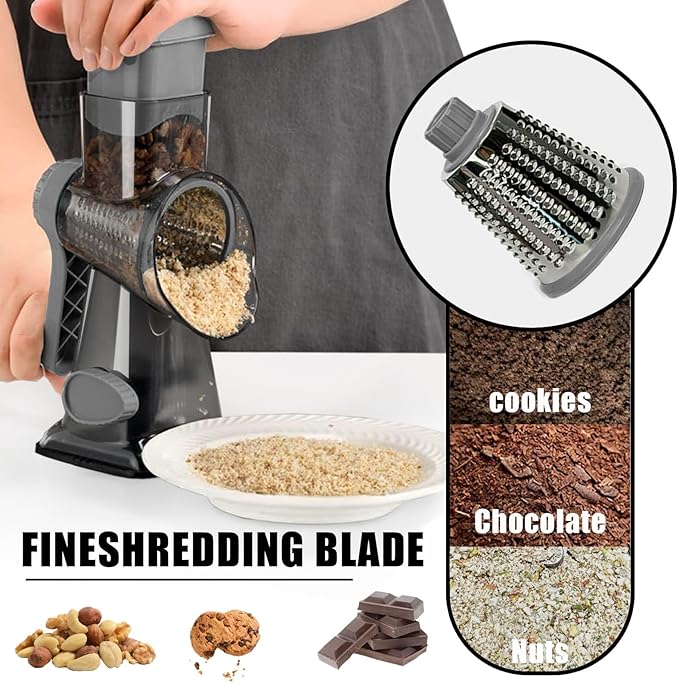 Cheese Grater Hand Crank, Stainless Steel Cheese Shredder with Strong Suction Base, Rotary Grater for Carrots, Potatoes, Vegetables and Fruits, Easy to Clean
