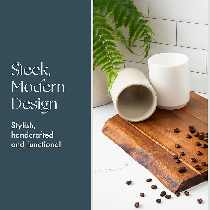 Folk Ceramics Dylan Ceramic Cappuccino Cups Set | Double Walled Ceramic Coffee Mug Set | Compact & Heat Insulated Cappuccino, Tea, Coffee & Latte Cup | 8oz, Set of 2 | Fog Grey